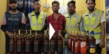 তাহিরপুরে লক্ষাধিক টাকার ভারতীয় মদসহ ব্যবসায়ী আটক